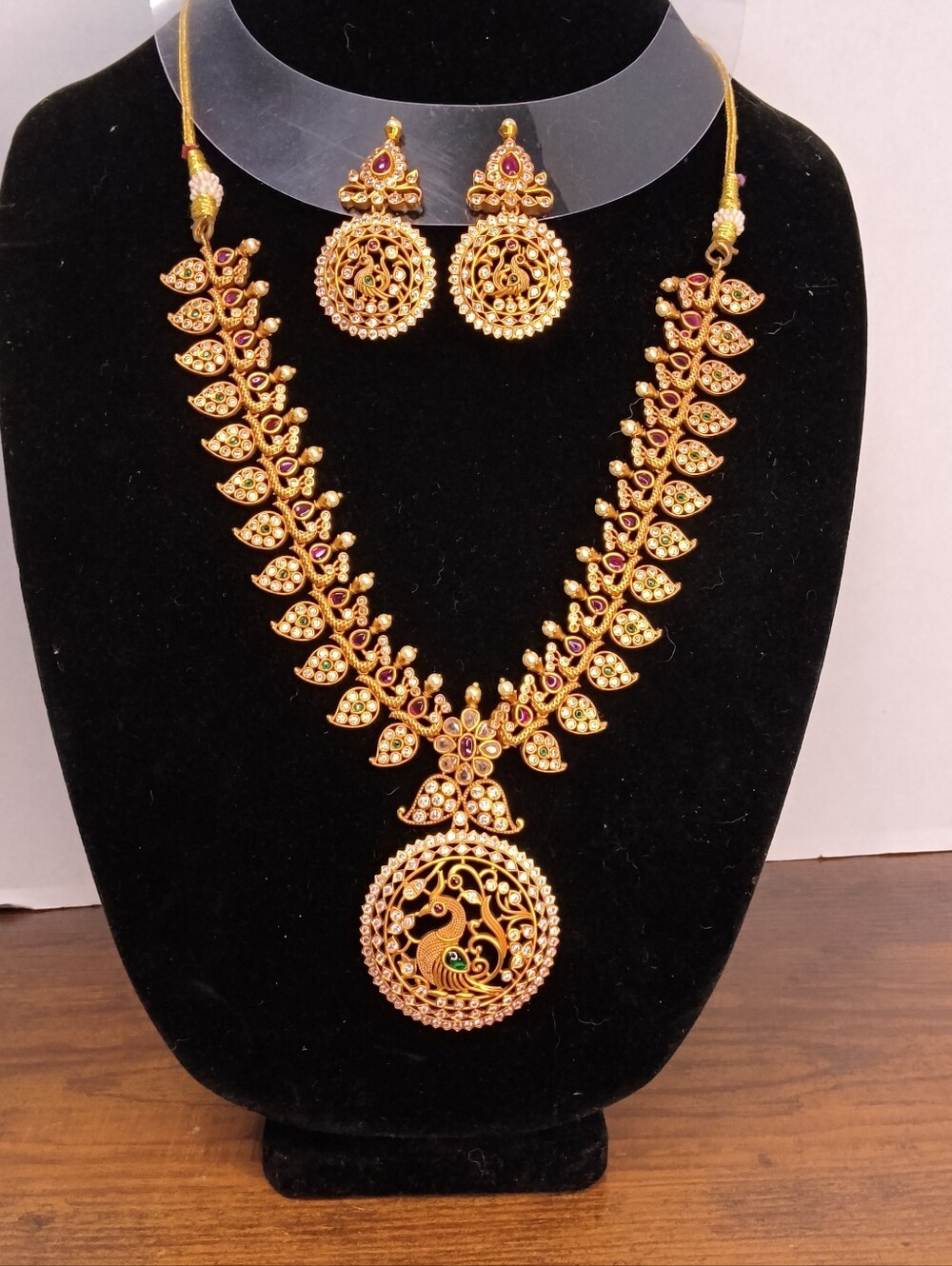 Gold-Tone Peacock Pendant Necklace & Earrings Set With Crystal